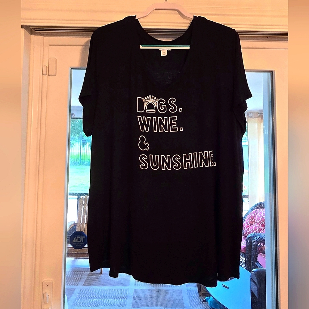 Dogs, Wine, Sunshine 🌞 Plus-Size 2x Black T-shirt